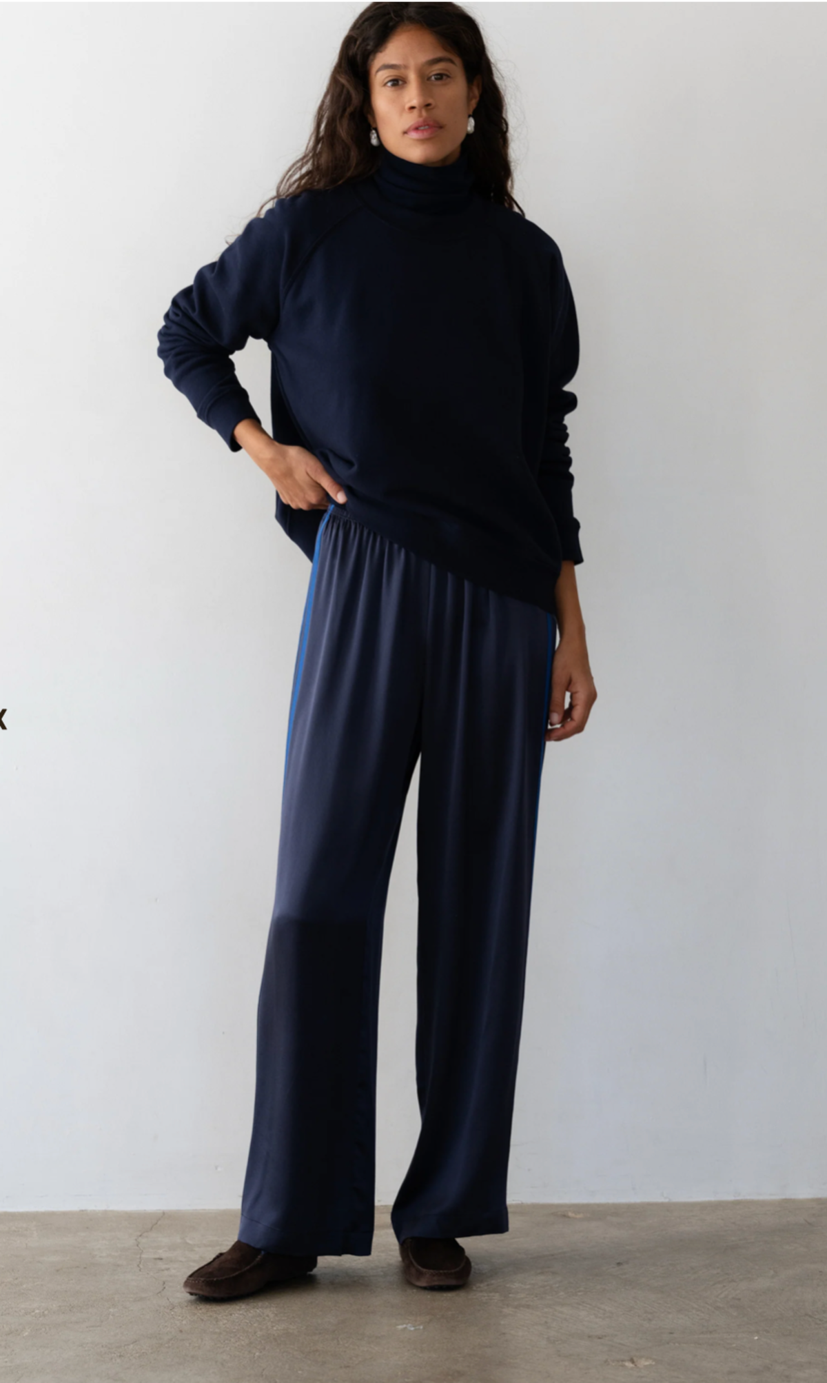 Donni. The Silk Stripe Simple Pant - Navy/Blueberry - Image 1 of 3