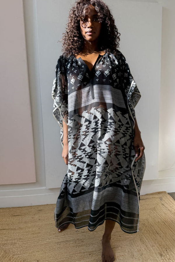 Two Sheer Black Dhaka Caftan