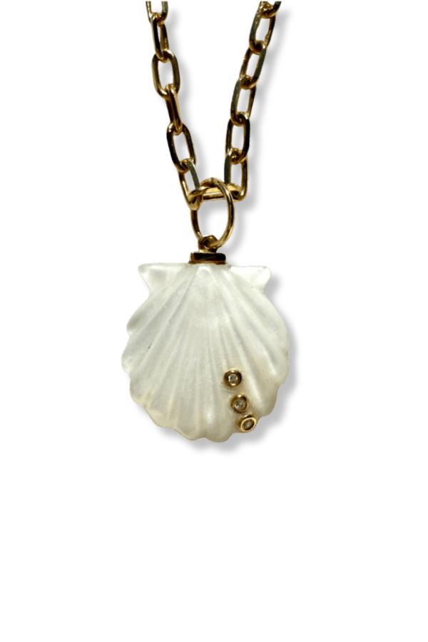 Pade Vavra Shell Charm with 14k Gold and Diamond Necklace