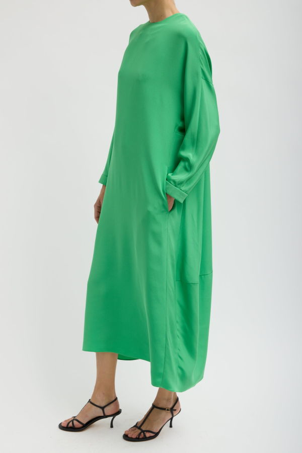 Tibi 4 Ply Silk Long Sleeve Cocoon Dress - Green