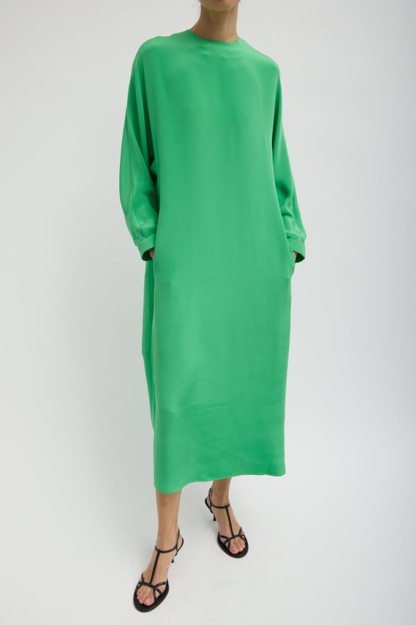 Tibi 4 Ply Silk Long Sleeve Cocoon Dress - Green