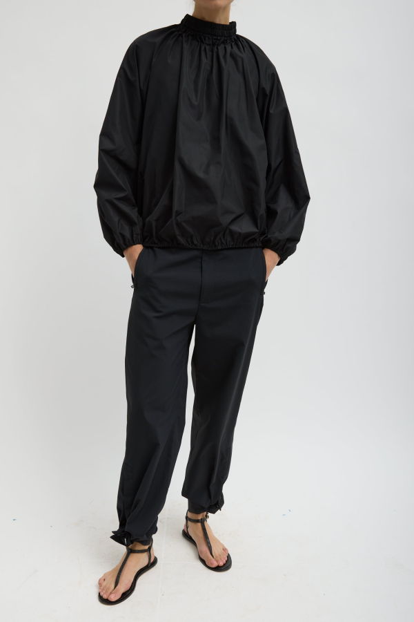 Tibi Italian Sports Nylon Shirred Anorak Top - Black