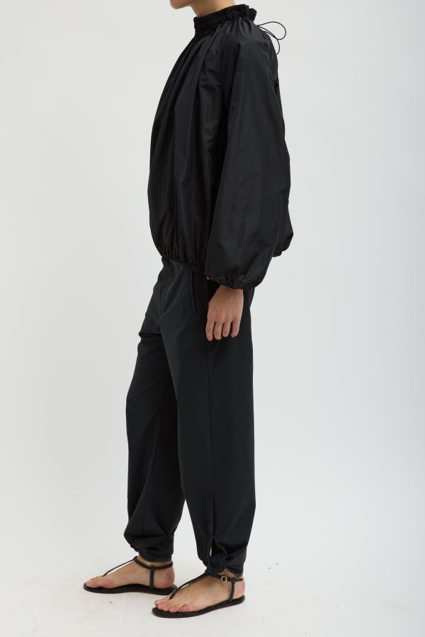 Tibi Italian Sports Nylon Shirred Anorak Top - Black