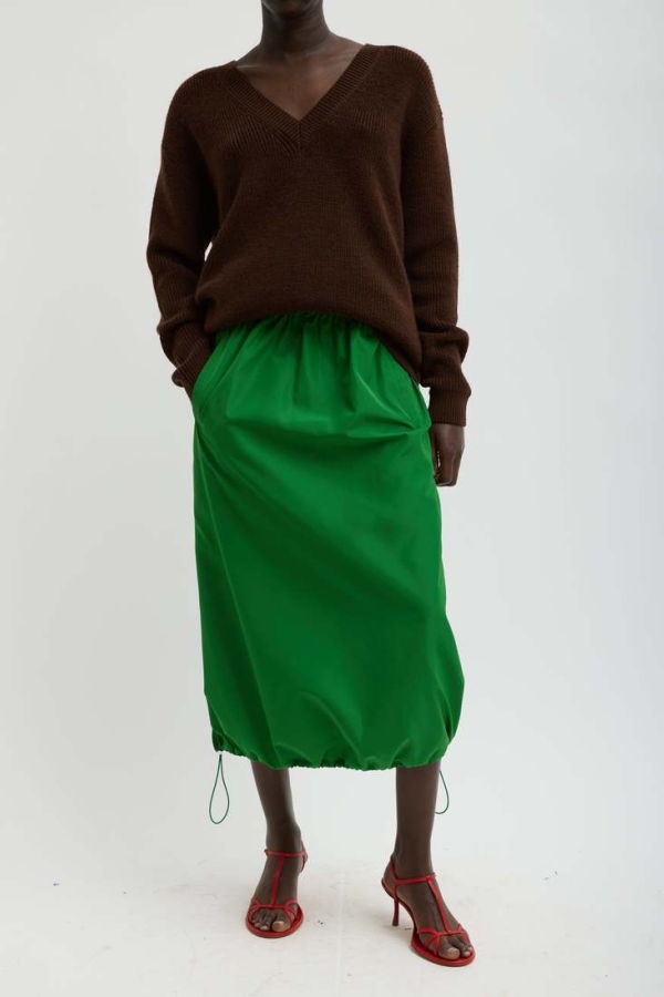 Tibi Italian Sporty Nylon Midi Anorak Skirt