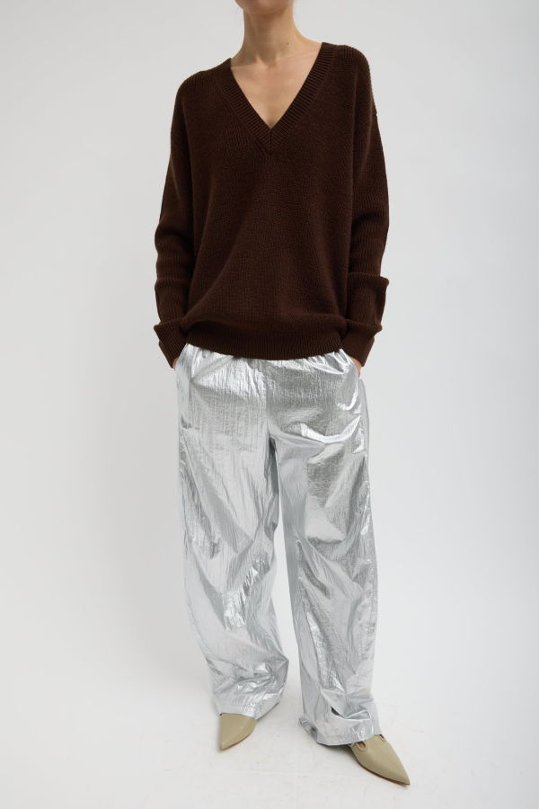Tibi Metallic Nylon Winslow Pant - Silver
