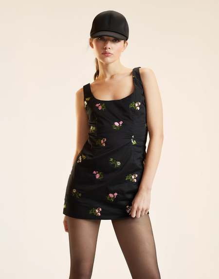 Ganni Ribbon Tulle Flounce Midi Dress - Black | Garmentory