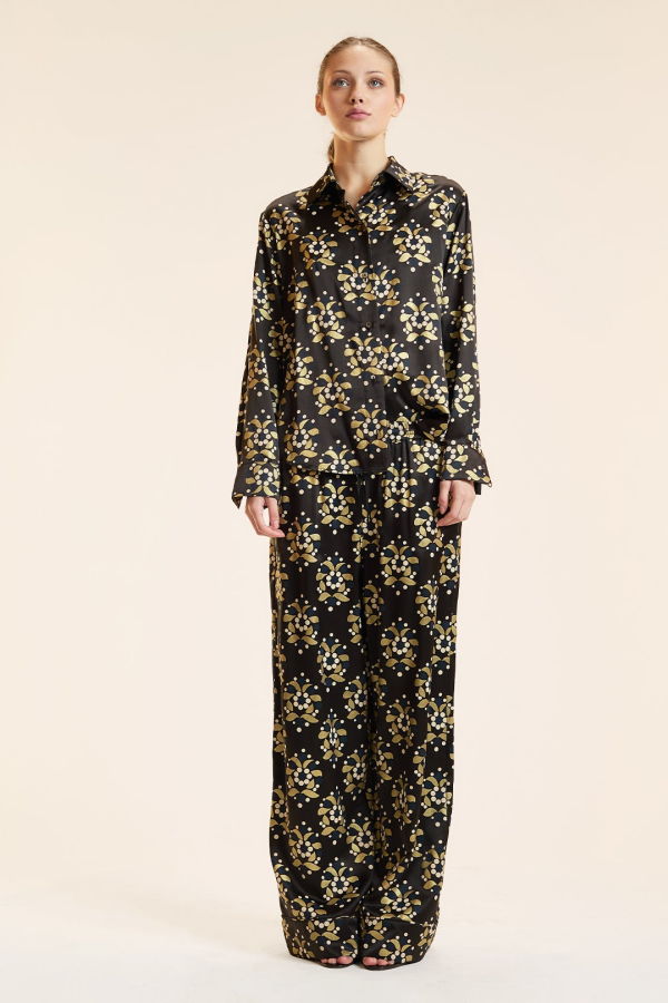 Cynthia Rowley Gold Filigree Silk Shirt - Black/Gold