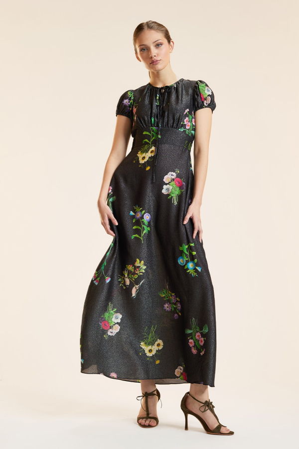 Cynthia Rowley Moonlight Shimmer Midi Dress - Black Floral