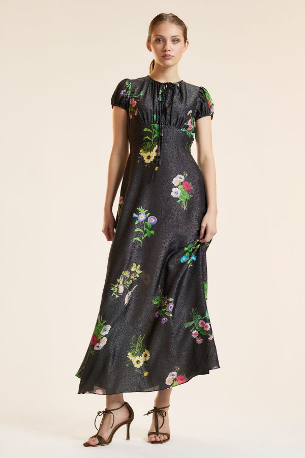 Cynthia Rowley Moonlight Shimmer Midi Dress - Black Floral