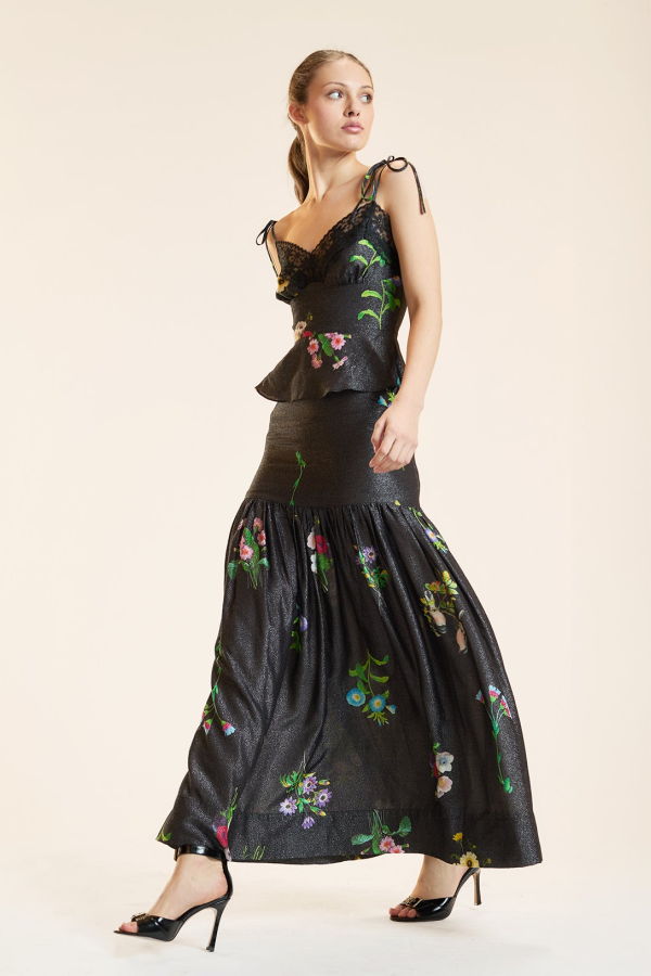 Cynthia Rowley Moonlight Shimmer Skirt - Black Floral