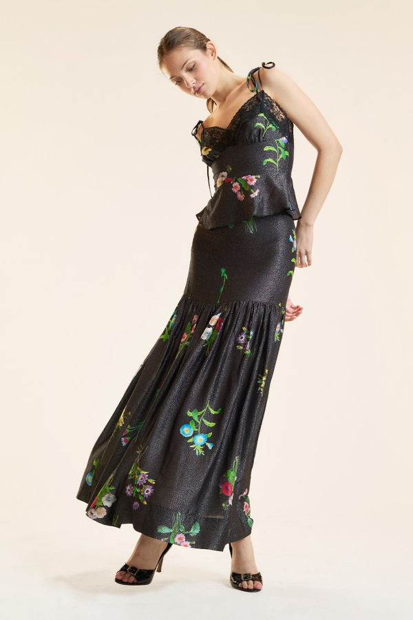 Cynthia Rowley Moonlight Shimmer Skirt - Black Floral