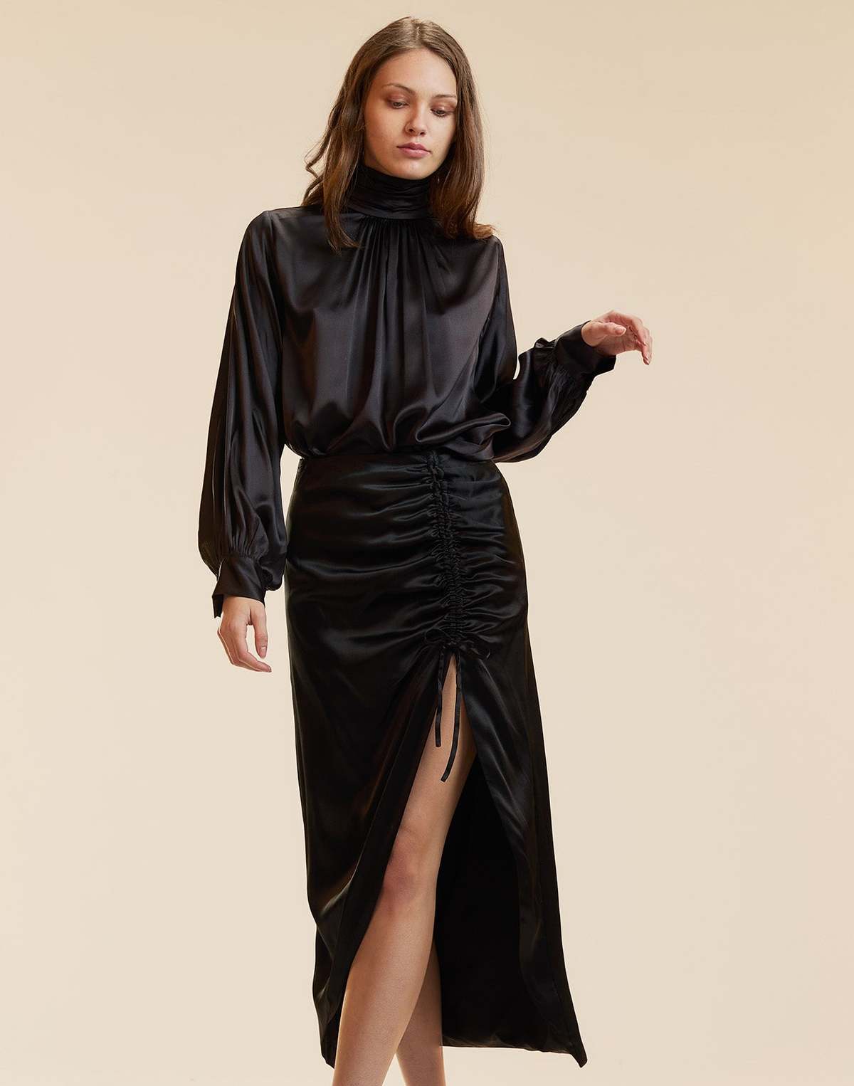 Cynthia Rowley Siren Ruched Skirt - Black - Image 1 of 6