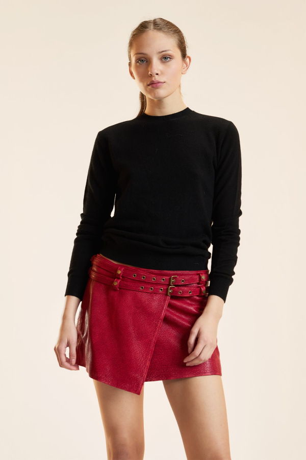 Cynthia Rowley Winona Leather Wrap Skirt - Red