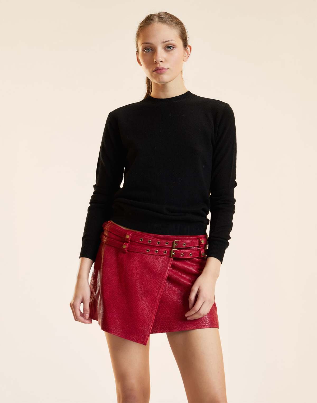 Cynthia Rowley Winona Leather Wrap Skirt - Red - Image 2 of 5