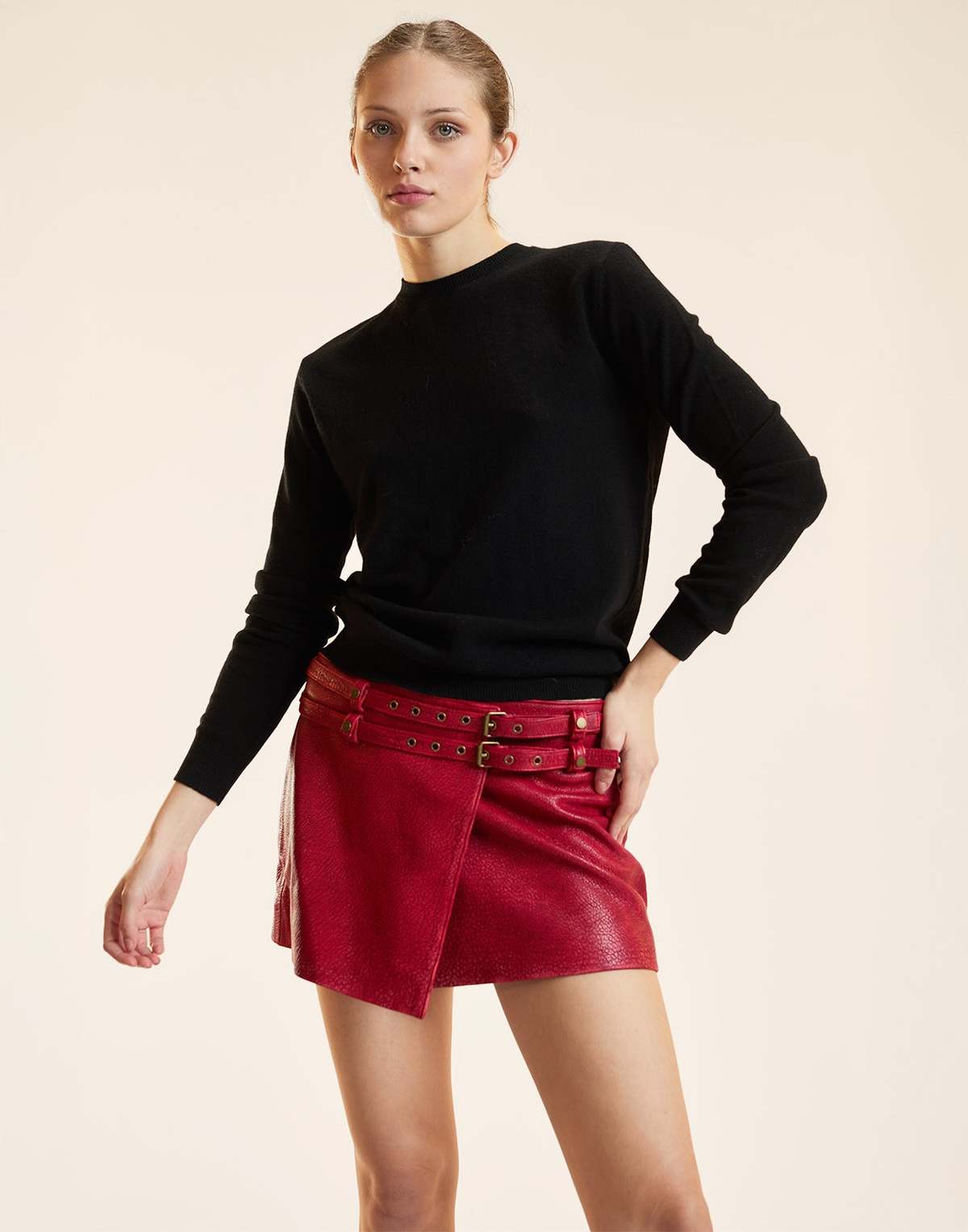 Cynthia Rowley Winona Leather Wrap Skirt - Red - Image 5 of 5