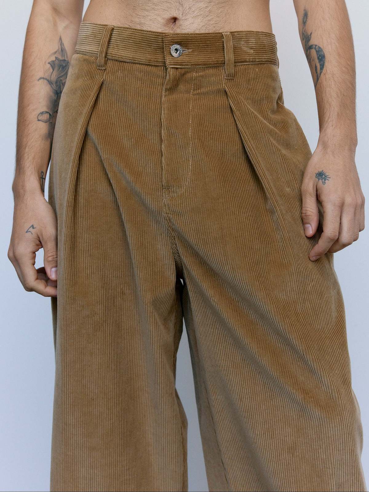 JW ANDERSON Biscuit Cotton Corduroy Single Pleat Trousers - Image 5 of 8
