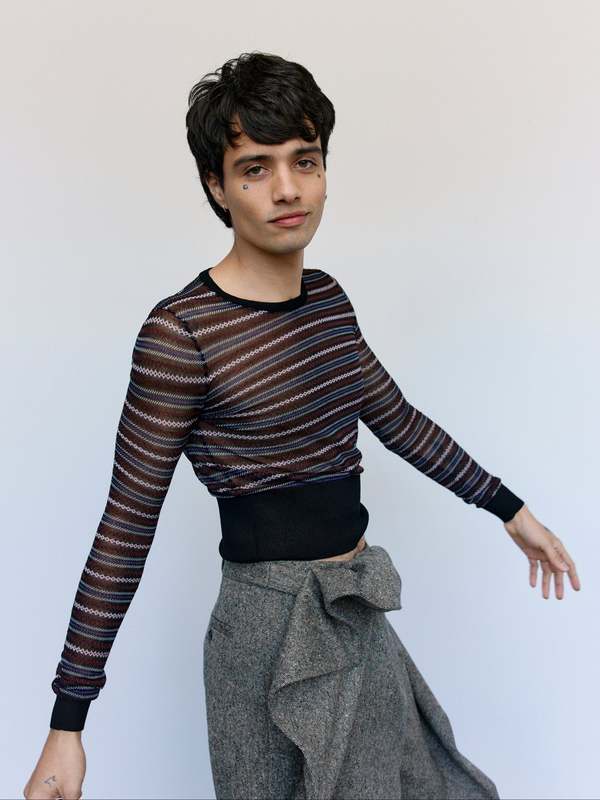 JW ANDERSON Black Cotton Wool Sheer FairIsle Longsleeve Top