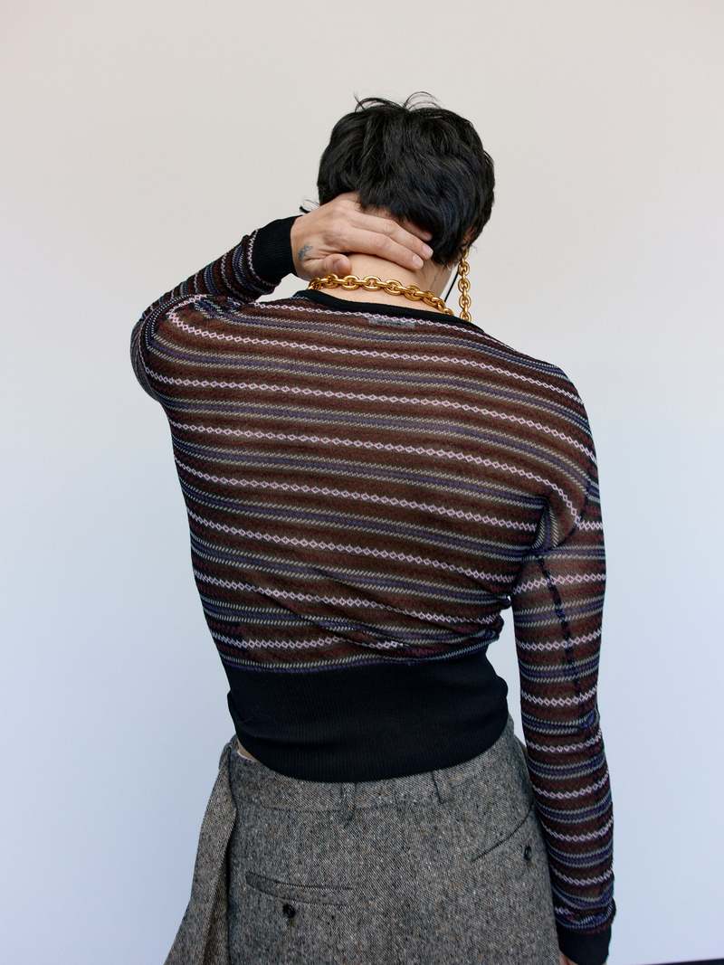 JW ANDERSON Black Cotton Wool Sheer FairIsle Longsleeve Top