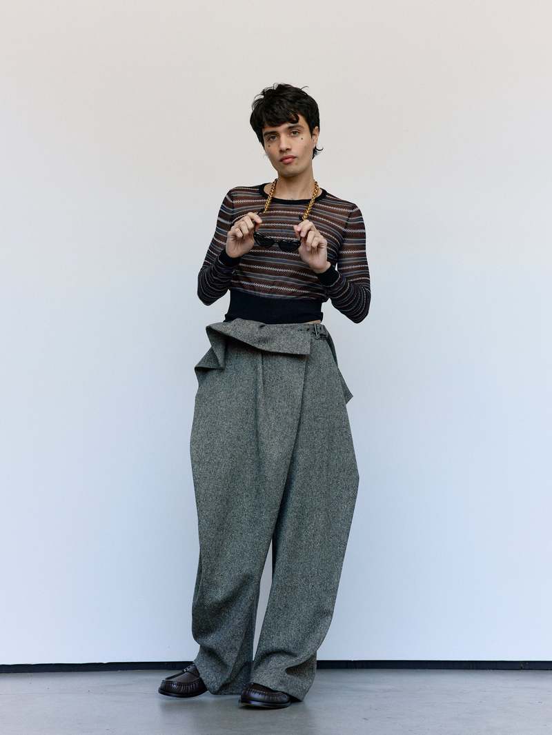 JW ANDERSON Black Cotton Wool Sheer FairIsle Longsleeve Top