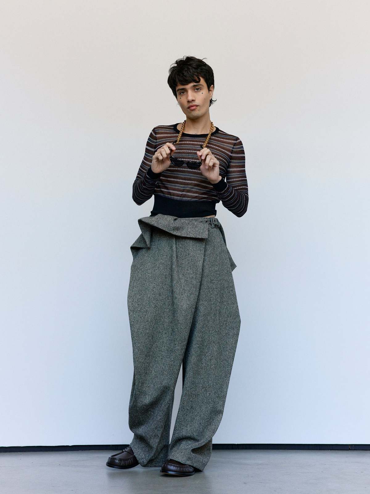 JW ANDERSON Black Cotton Wool Sheer FairIsle Longsleeve Top - Image 4 of 9