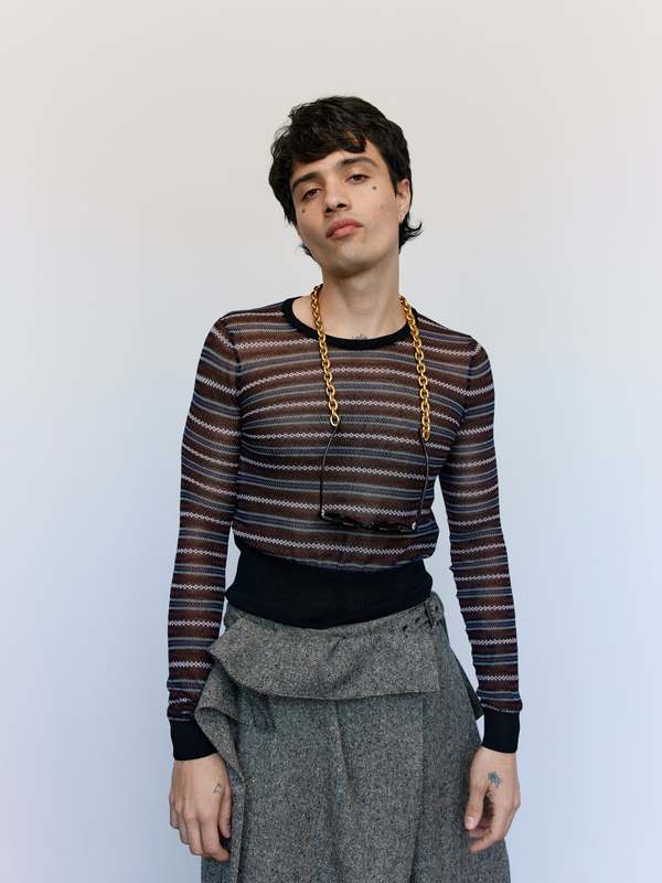 JW ANDERSON Black Cotton Wool Sheer FairIsle Longsleeve Top