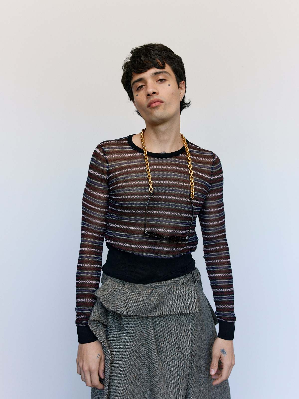 JW ANDERSON Black Cotton Wool Sheer FairIsle Longsleeve Top - Image 6 of 9