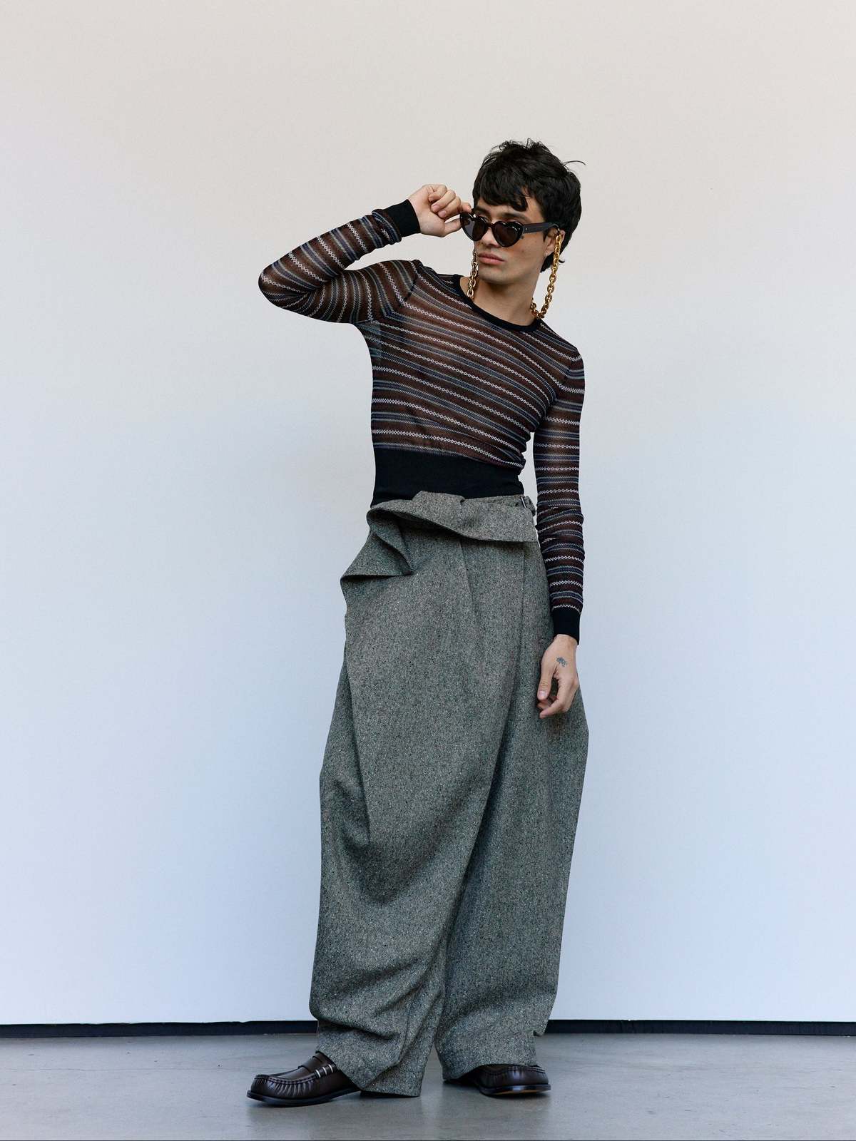 JW ANDERSON Black Cotton Wool Sheer FairIsle Longsleeve Top - Image 7 of 9