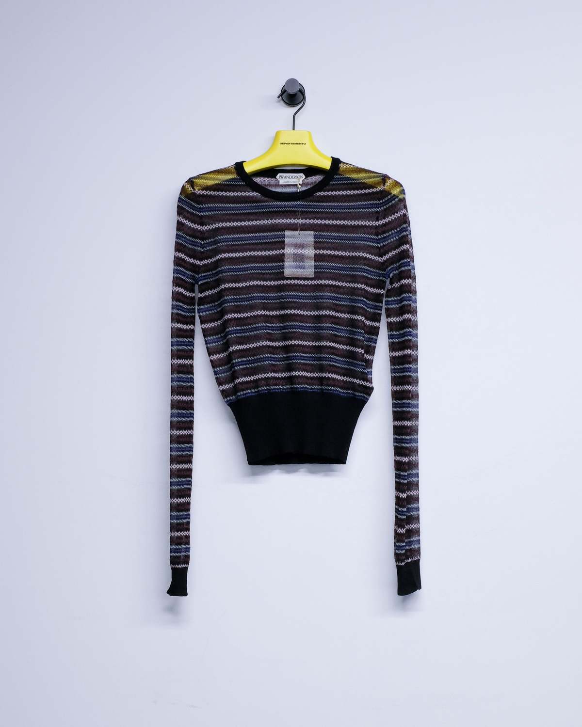 JW ANDERSON Black Cotton Wool Sheer FairIsle Longsleeve Top - Image 8 of 9