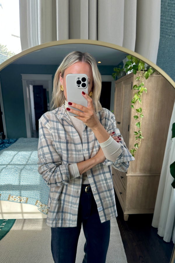 Frank & Eileen Eileen Relaxed Button-Up Shirt - Cream Sand Grey Plaid