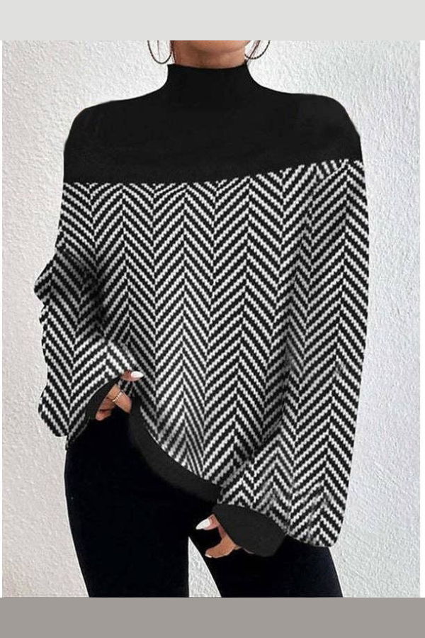 The Collective Park City Herringbone Knit Mock Neck Pullover Sweater - Black