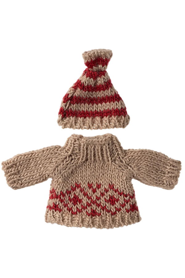 KIDS Maileg Mouse Mum Knitted Sweater and Hat Toy - Red