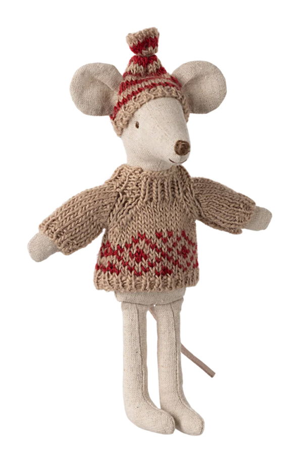 KIDS Maileg Mouse Mum Knitted Sweater and Hat Toy - Red
