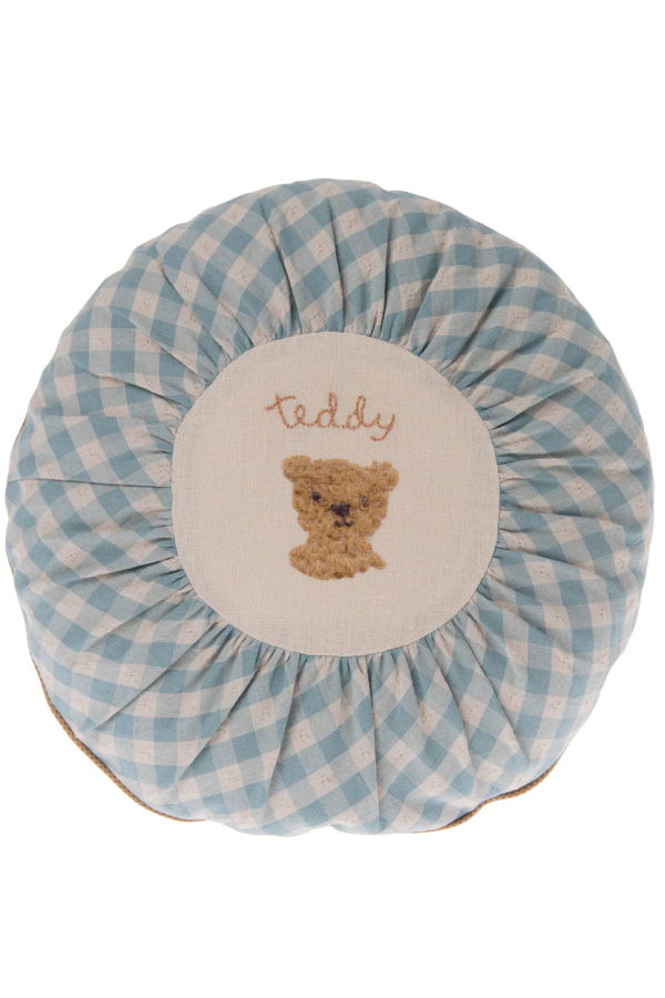 Maileg Round Cushion Small Teddy Checks - Blue