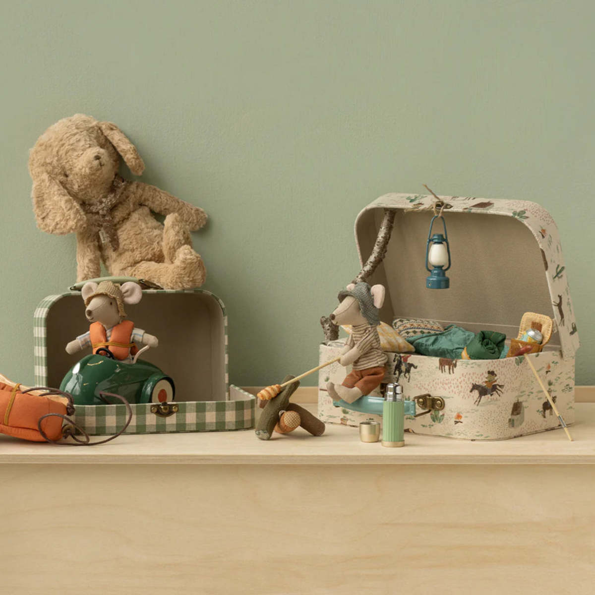 KIDS Maileg Set of 2 Suitcases Pony Storage - Green - Image 4 of 4