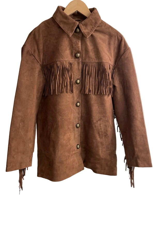 Chammomile Suede Shirt Jacket with Fringe