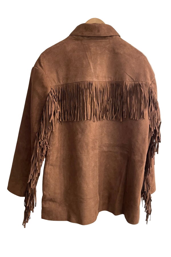 Chammomile Suede Shirt Jacket with Fringe