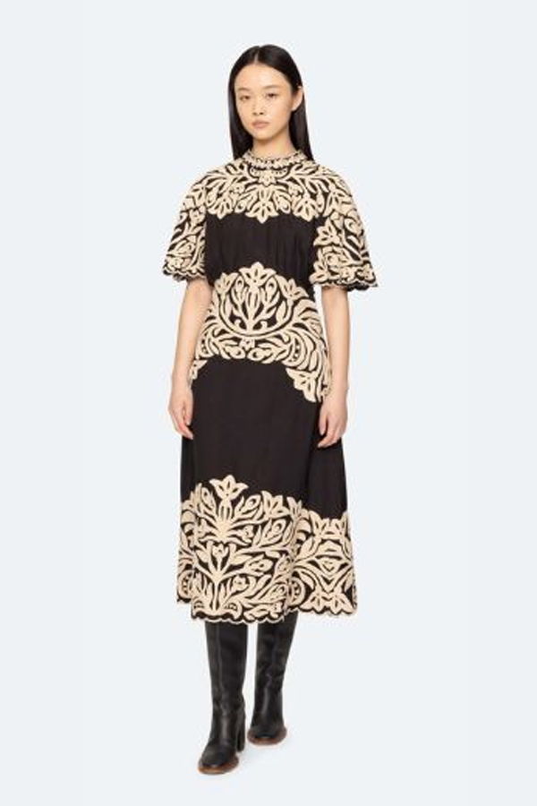 Sea NY Alexandra Embroidery Midi Dress - Black