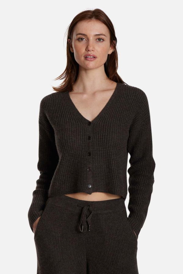 The Tile Club Caroline Cashmere Waffle Cardigan Brown