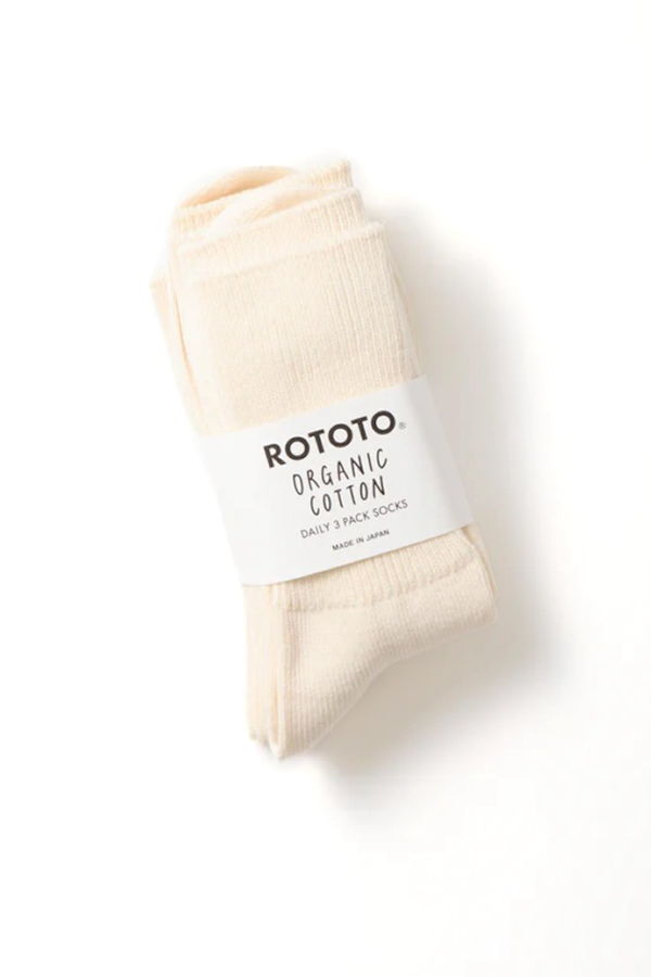 Rototo R1427 Organic Daily 3 Pack Ribbed Crew Socks