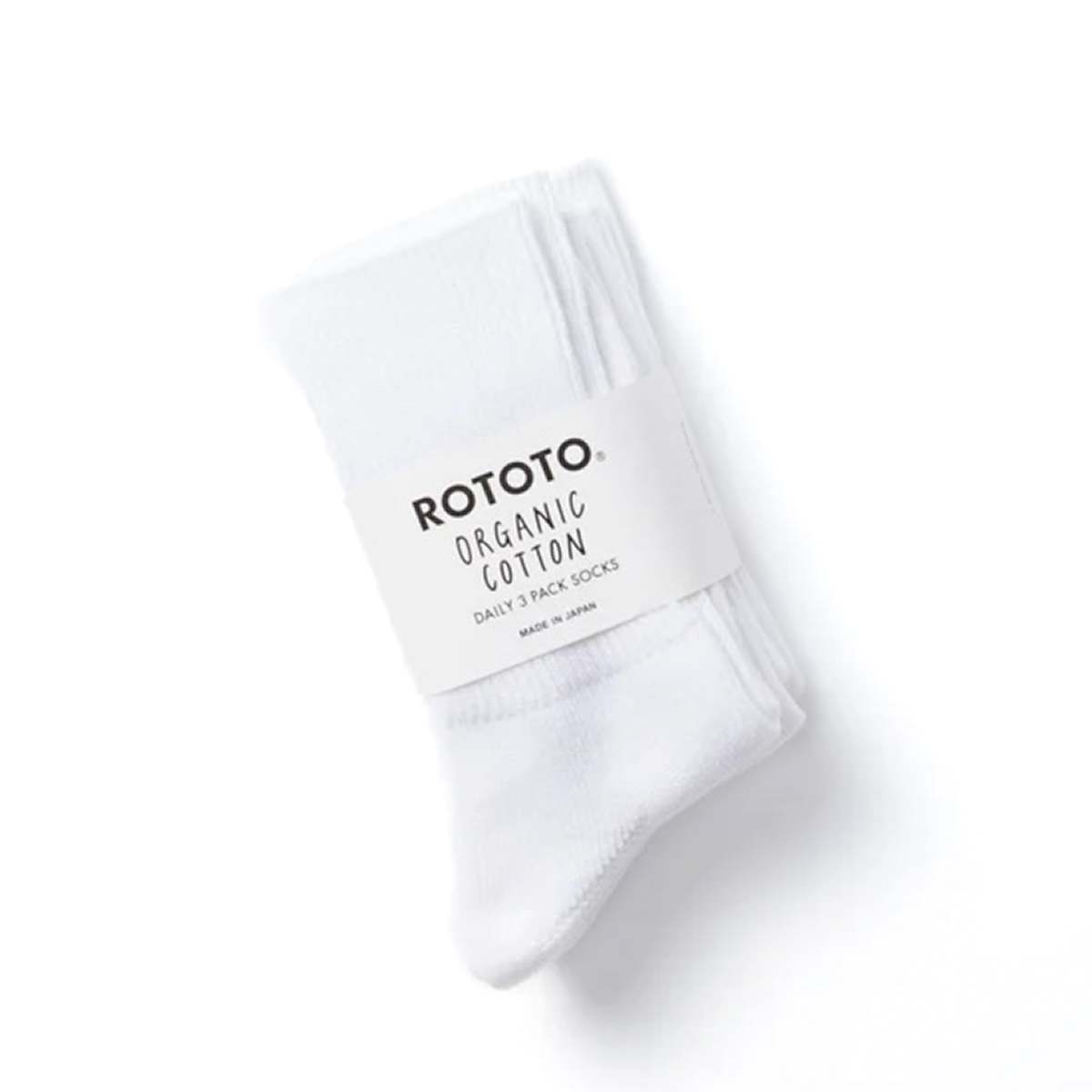 Rototo R1427 Organic Daily 3 Pack Ribbed Crew Socks - White - Image 1 of 2