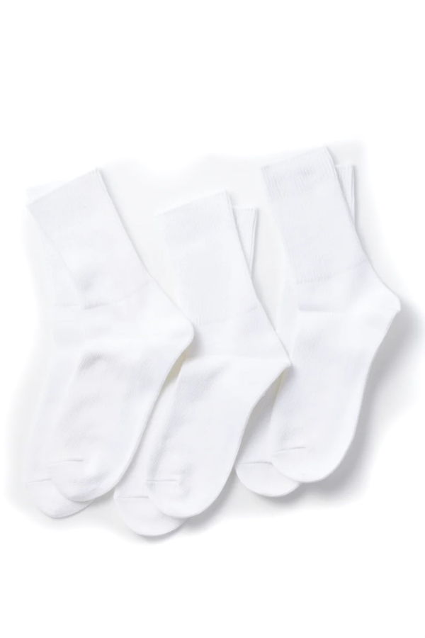 Rototo R1427 Organic Daily 3 Pack Ribbed Crew Socks - White