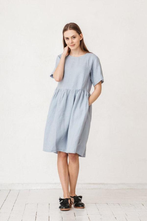 Linenfox Anna Dress - Dusty Blue | Garmentory