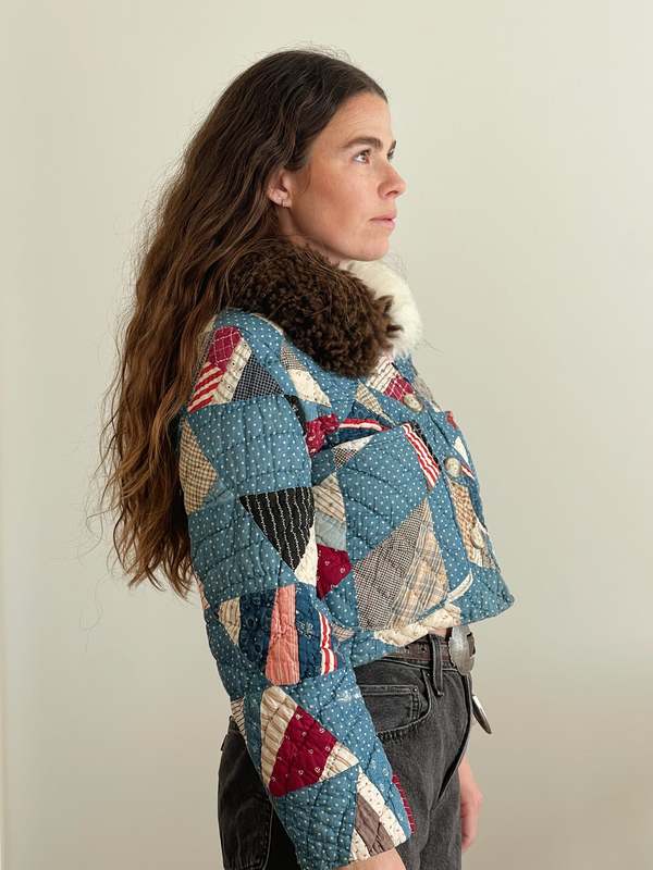 The Ludlow Shop Sheepskin Indigo Dot Quilt Jacket - Indigo Calico