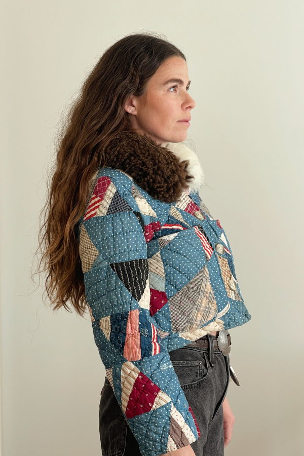 The Ludlow Shop Sheepskin Indigo Dot Quilt Jacket - Indigo Calico