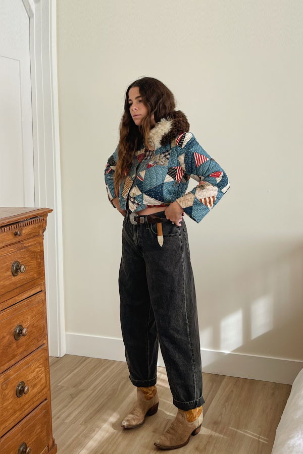 The Ludlow Shop Sheepskin Indigo Dot Quilt Jacket - Indigo Calico