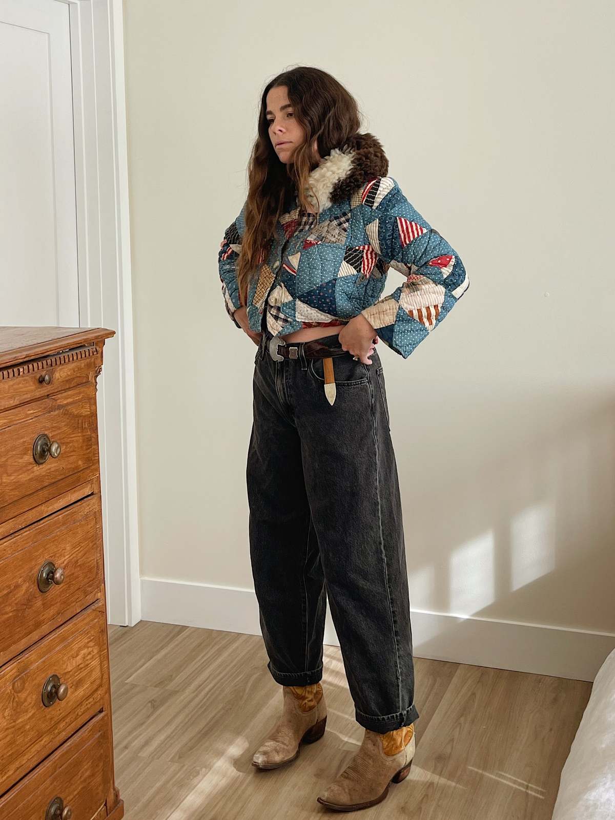 The Ludlow Shop Sheepskin Indigo Dot Quilt Jacket - Indigo Calico - Image 2 of 5