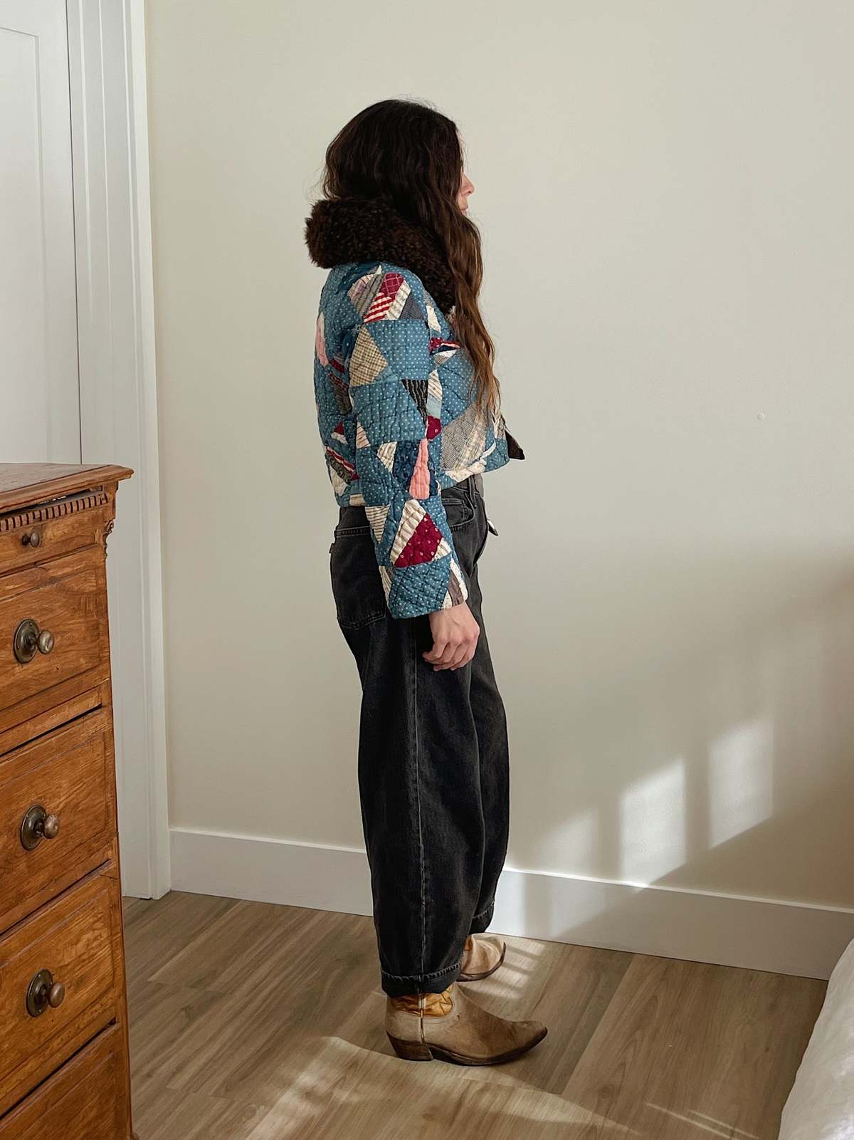 The Ludlow Shop Sheepskin Indigo Dot Quilt Jacket - Indigo Calico - Image 4 of 5