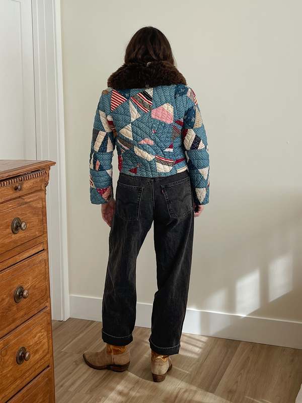 The Ludlow Shop Sheepskin Indigo Dot Quilt Jacket - Indigo Calico