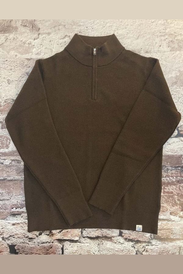 Merz b. Schwanen MWXP04 Half Zip Classic Fit Merino Ribbed Sweater