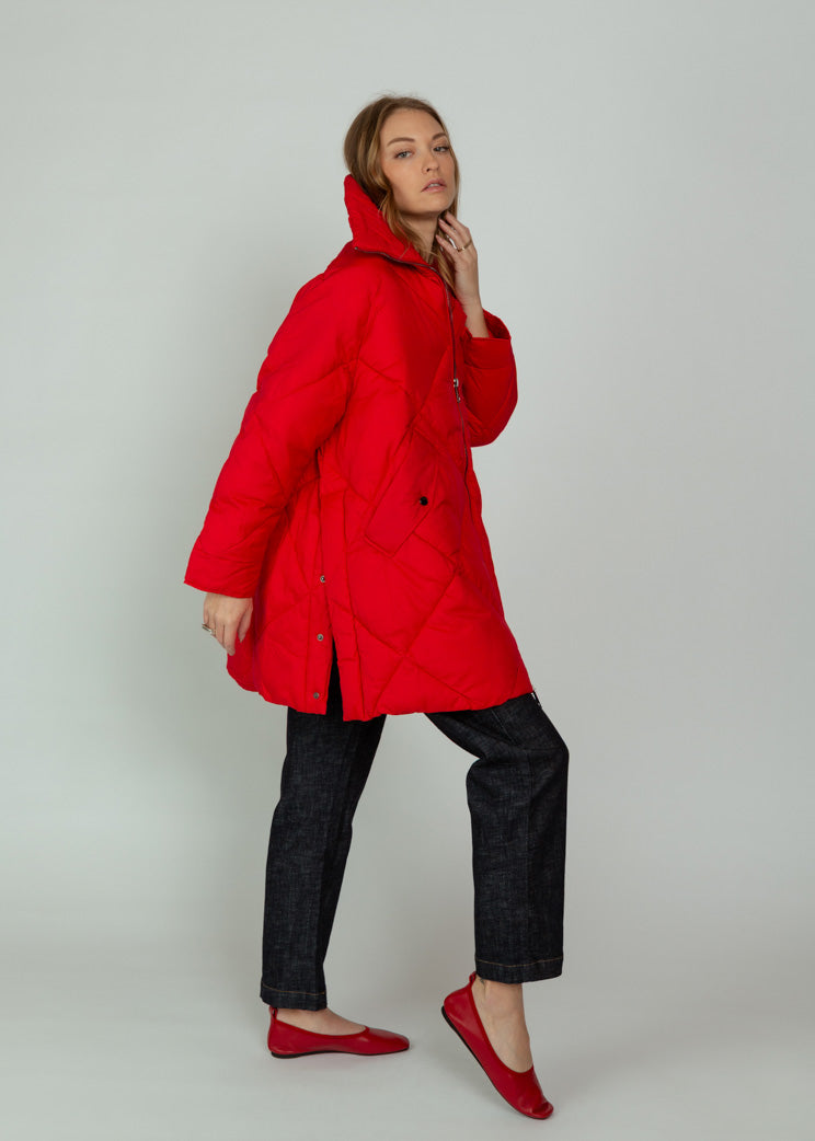 OOFWear Long Quilted Jacket - Crimson | Garmentory OOFWear Long Quilted Jacket - Crimson | Garmentory